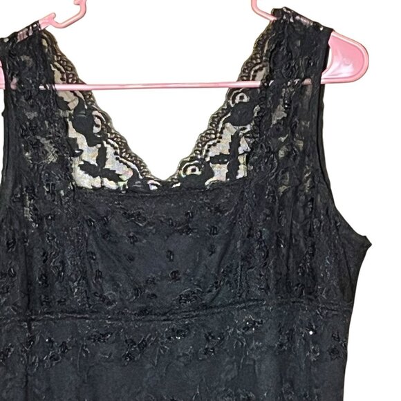Onyx Nite VTG Y2K Black Sleeveless Midi Lace Lined Beaded Empire Waist Dress 14W - Picture 2 of 5